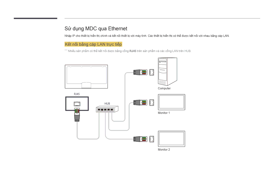 Samsung LH82DMDPLBC/XY, LH82DMDPLBC/XV manual Sử dụng MDC qua Ethernet, Kết nối băng cáp LAN trực tiếp 