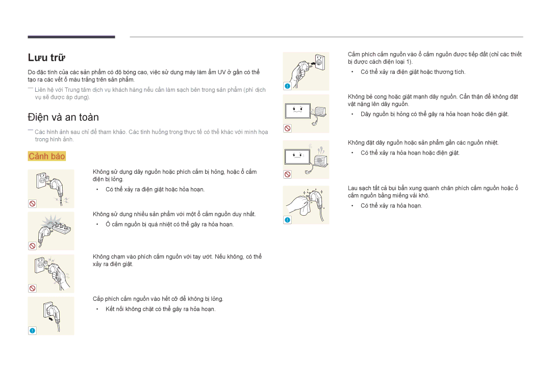 Samsung LH82DMDPLBC/XV, LH82DMDPLBC/XY manual Lưu trữ, Điện và an toàn 