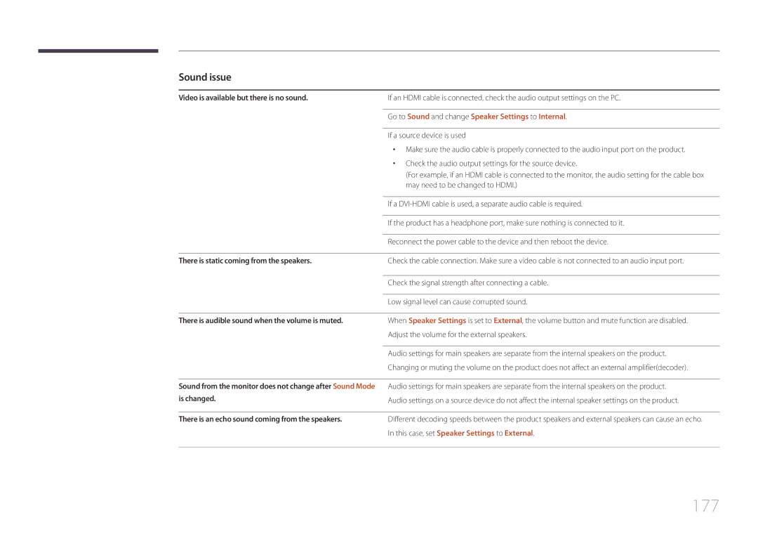 Samsung LH75DMERTBC/CH, LH82DMERTBC/EN, LH65DMERTBC/EN manual 177, Go to Sound and change Speaker Settings to Internal 