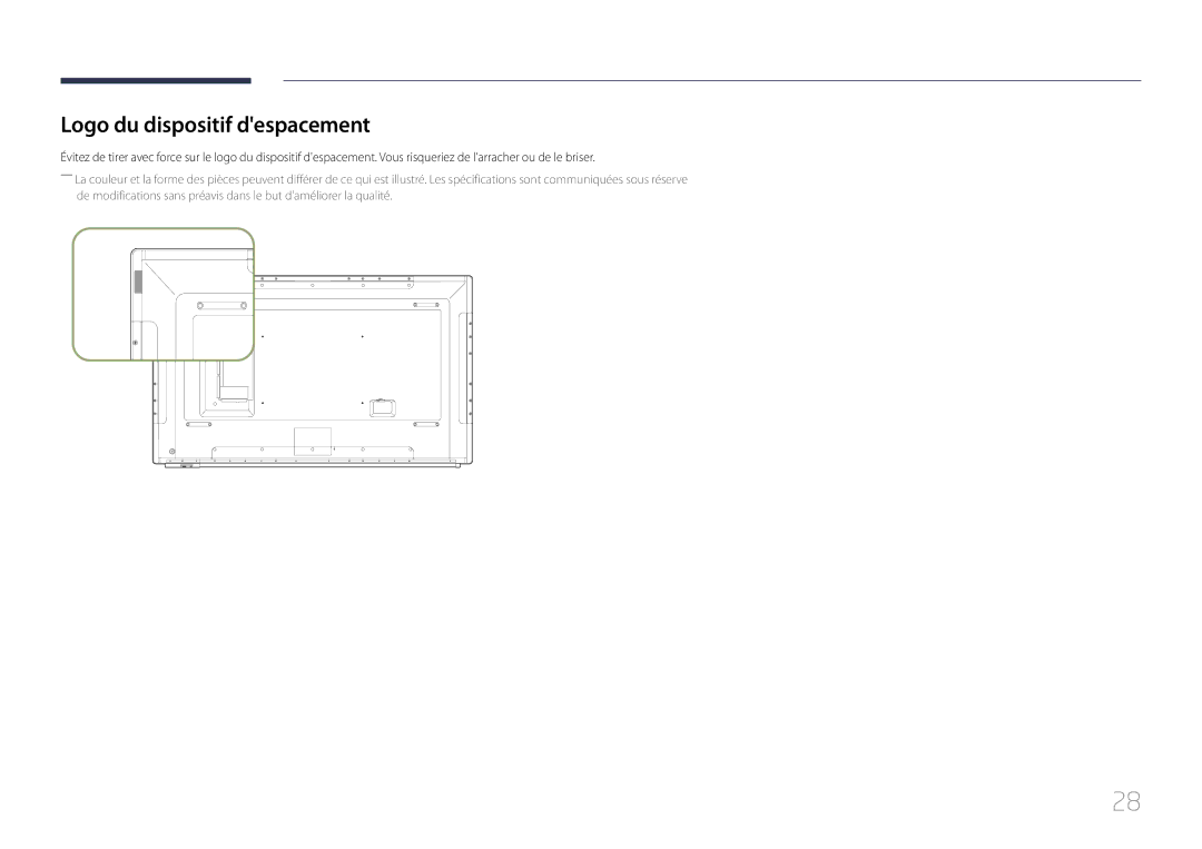 Samsung LH82DMERTBC/EN, LH65DMERTBC/EN, LH75DMERTBC/EN, LH82DMEMTBC/EN manual Logo du dispositif despacement 