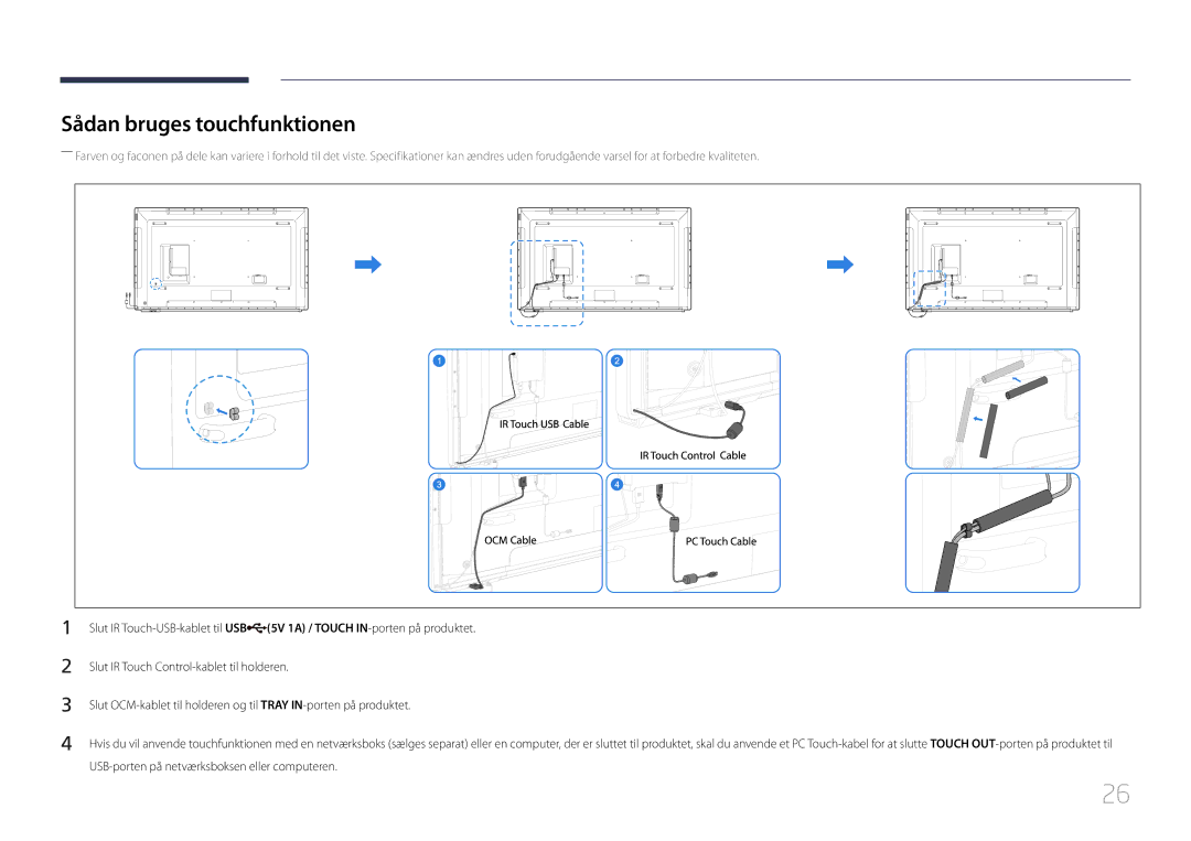 Samsung LH75DMERTBC/EN, LH82DMERTBC/EN, LH65DMERTBC/EN, LH82DMEMTBC/EN manual Sådan bruges touchfunktionen 