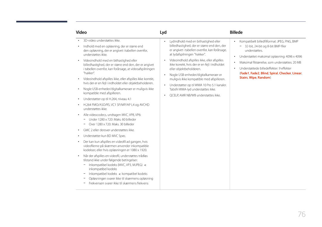 Samsung LH82DMERTBC/EN, LH65DMERTBC/EN, LH75DMERTBC/EN, LH82DMEMTBC/EN manual Video Lyd, Billede 