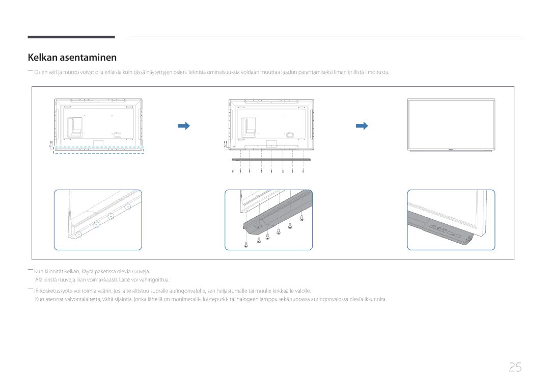 Samsung LH65DMERTBC/EN, LH82DMERTBC/EN, LH75DMERTBC/EN, LH82DMEMTBC/EN manual Kelkan asentaminen 