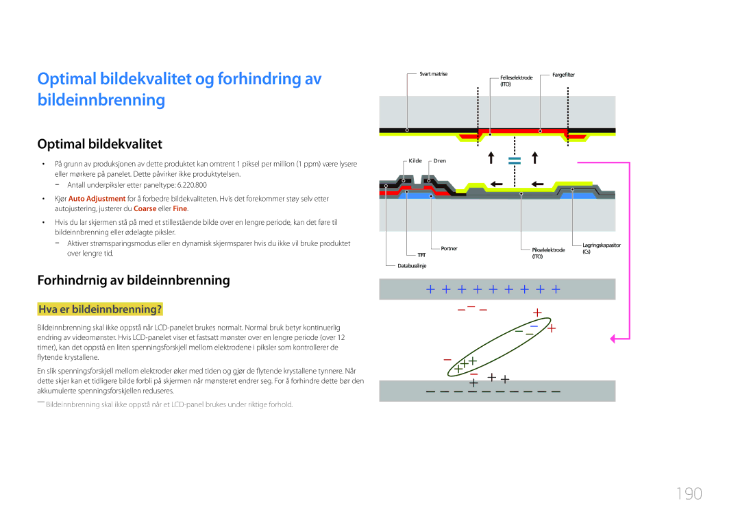 Samsung LH75DMERTBC/EN Optimal bildekvalitet og forhindring av bildeinnbrenning, 190, Forhindrnig av bildeinnbrenning 