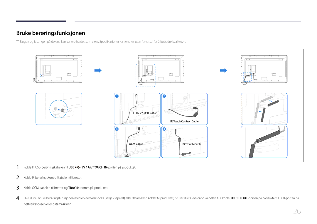 Samsung LH75DMERTBC/EN, LH82DMERTBC/EN, LH65DMERTBC/EN, LH82DMEMTBC/EN manual Bruke berøringsfunksjonen 