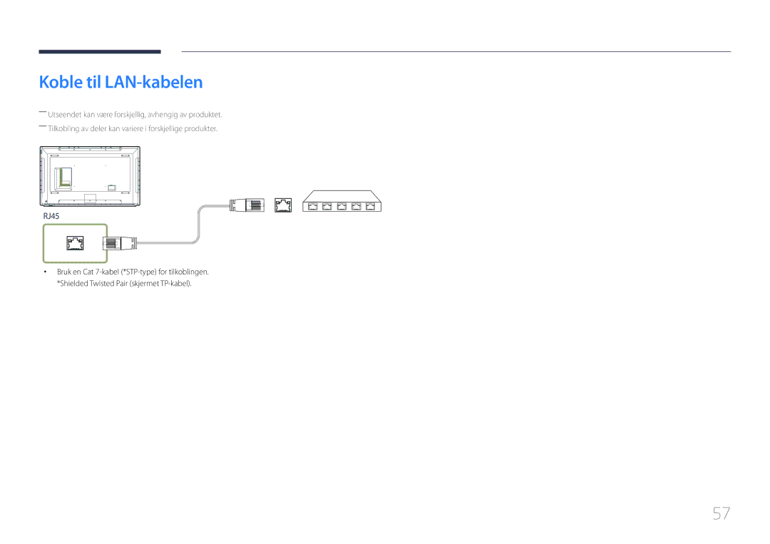 Samsung LH65DMERTBC/EN, LH82DMERTBC/EN, LH75DMERTBC/EN, LH82DMEMTBC/EN manual Koble til LAN-kabelen 