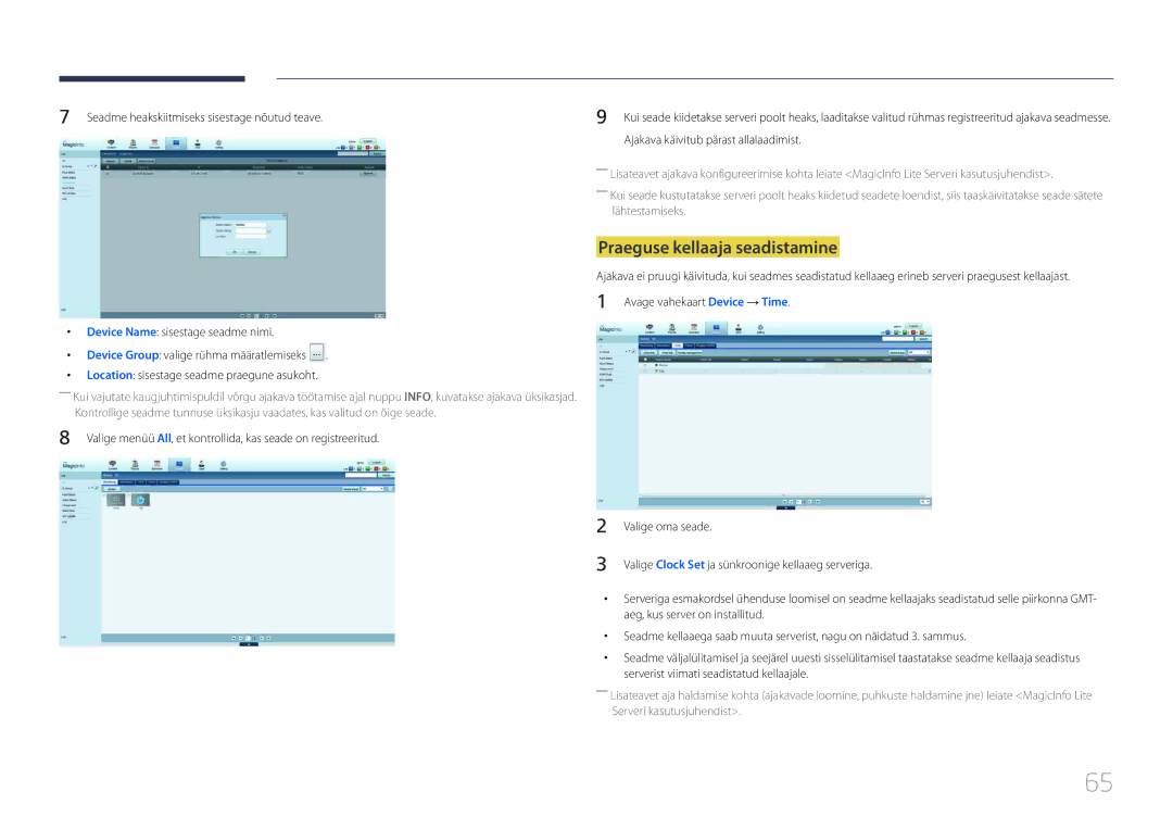 Samsung LH65DMERTBC/EN, LH82DMERTBC/EN, LH75DMERTBC/EN, LH82DMEMTBC/EN manual Praeguse kellaaja seadistamine 