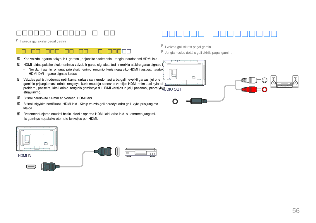 Samsung LH82DMERTBC/EN, LH65DMERTBC/EN manual Prijungimas prie garso sistemos, Hdmi arba HDMI-DVI laido iki 1080p naudojimas 