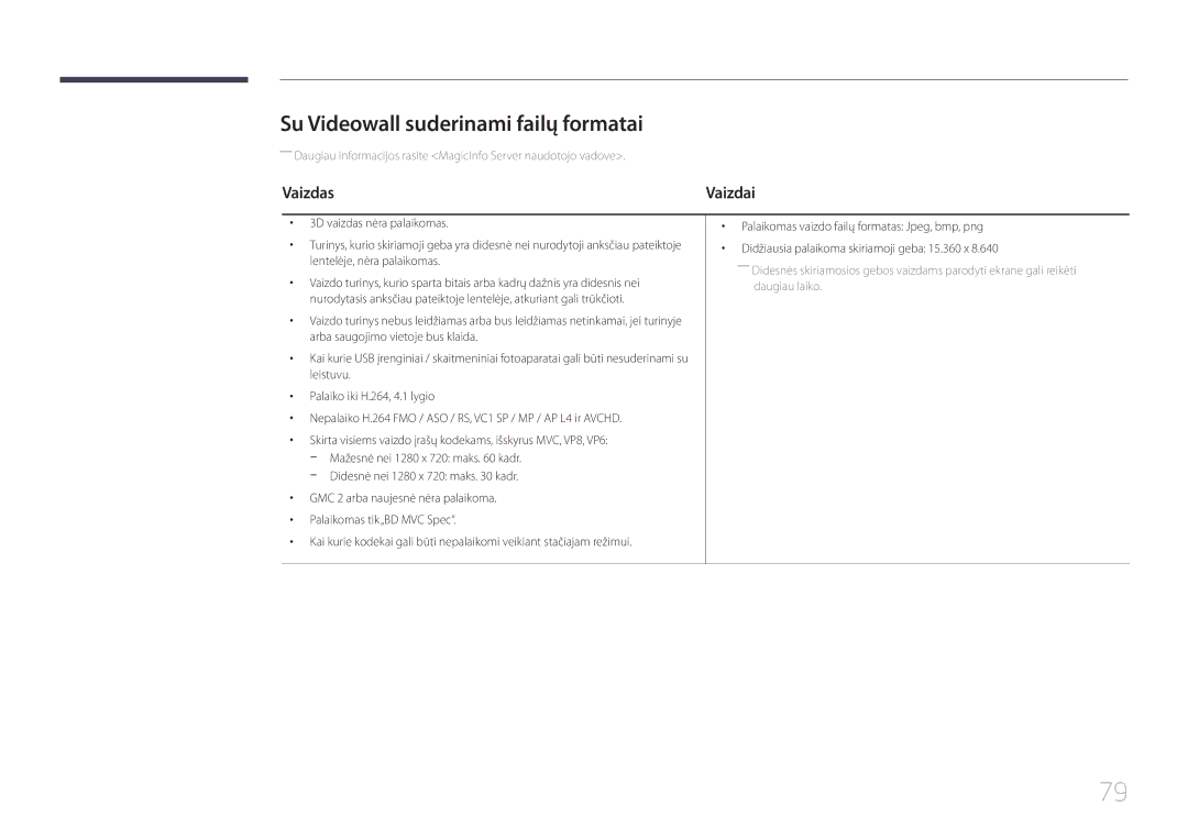 Samsung LH82DMEMTBC/EN, LH82DMERTBC/EN, LH65DMERTBC/EN, LH75DMERTBC/EN manual Su Videowall suderinami failų formatai, Vaizdas 