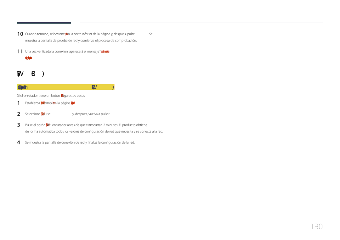 Samsung LH65DMERTBC/EN, LH82DMERTBC/EN, LH75DMERTBC/EN manual 130, Cómo configurar la red mediante Wpspbc 