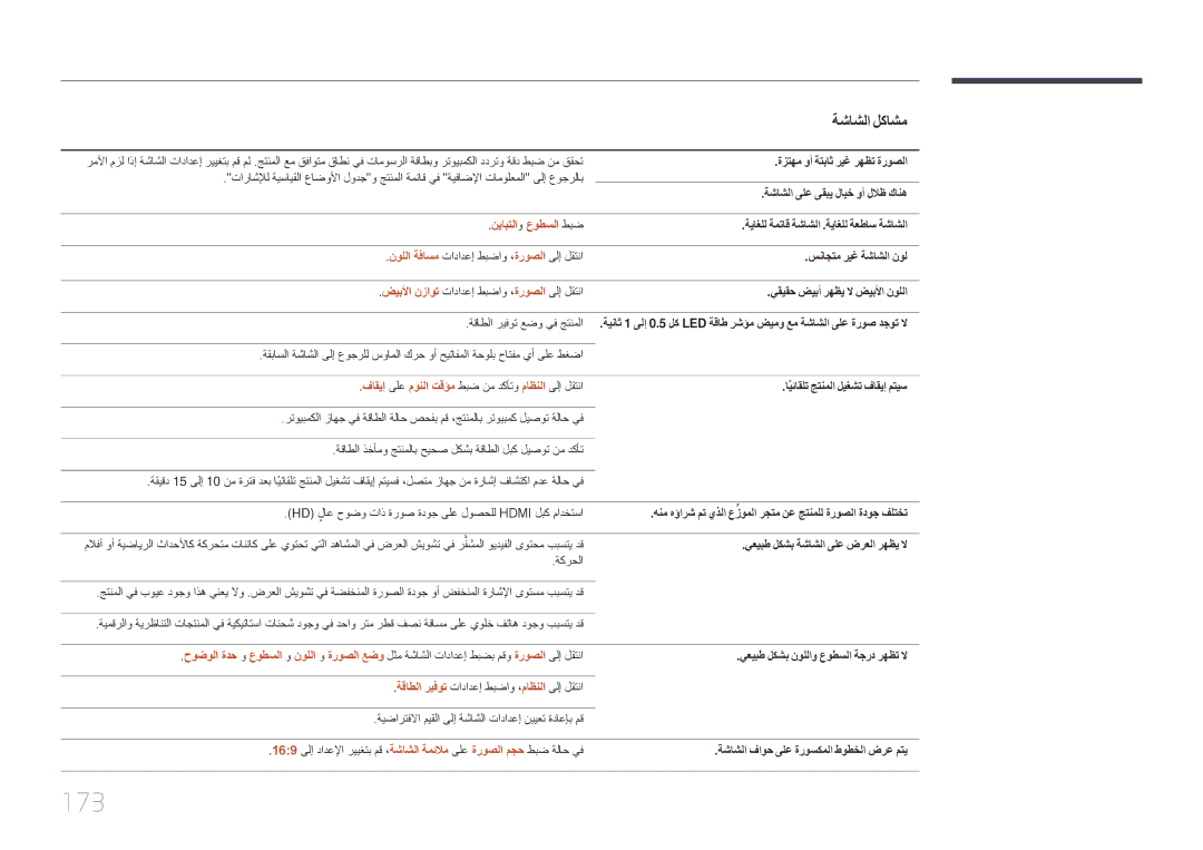 Samsung LH82DMERTBC/NG, LH82DMERTBC/EN, LH65DMERTBC/NG, LH75DMERTBC/NG manual 173, نيابتلاو عوطسلا طبض 