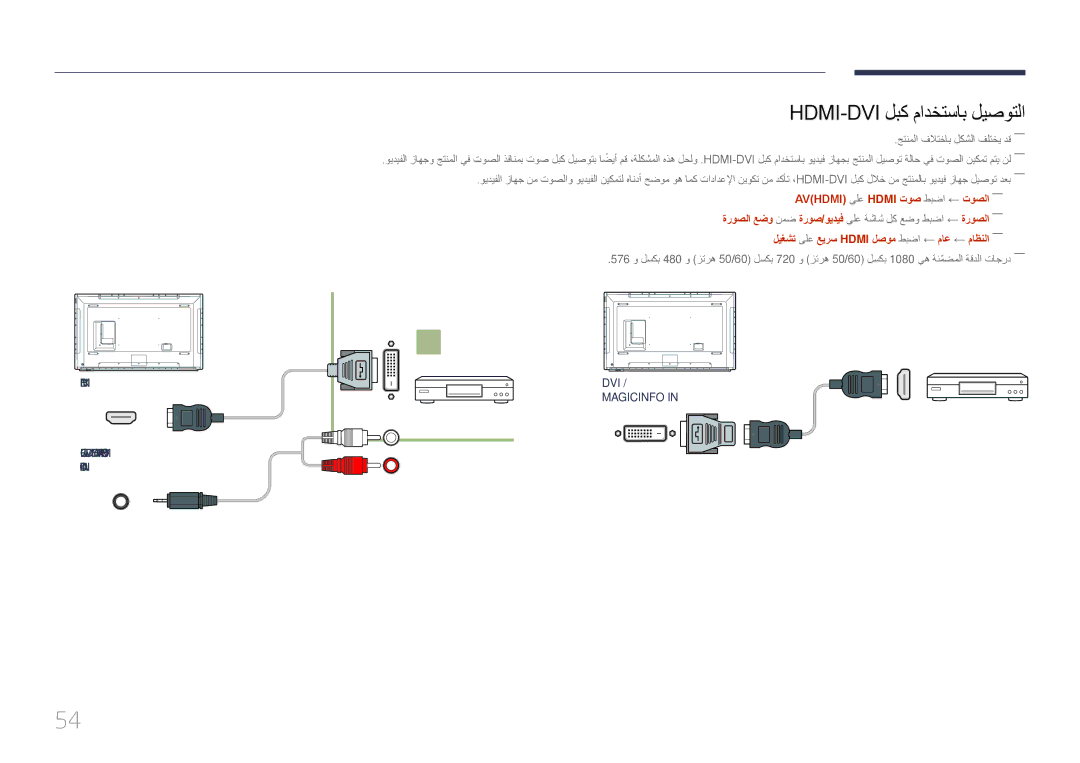 Samsung LH65DMERTBC/NG, LH82DMERTBC/EN, LH82DMERTBC/NG, LH75DMERTBC/NG manual Hdmi-Dvi لبك مادختساب ليصوتلا 