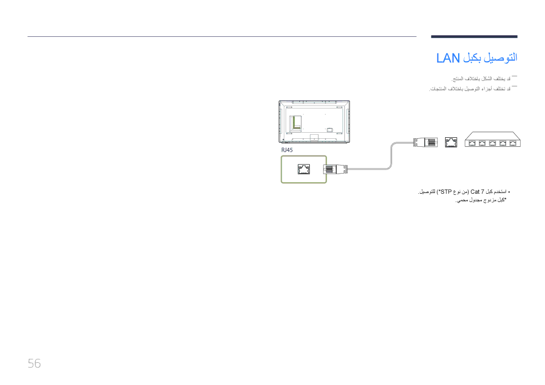 Samsung LH82DMERTBC/EN, LH82DMERTBC/NG manual Lan لبكب ليصوتلا, ليصوتلل ‎*STP عون نم Cat 7 لبك مدختسا يمحم لودجم جودزم لبك 