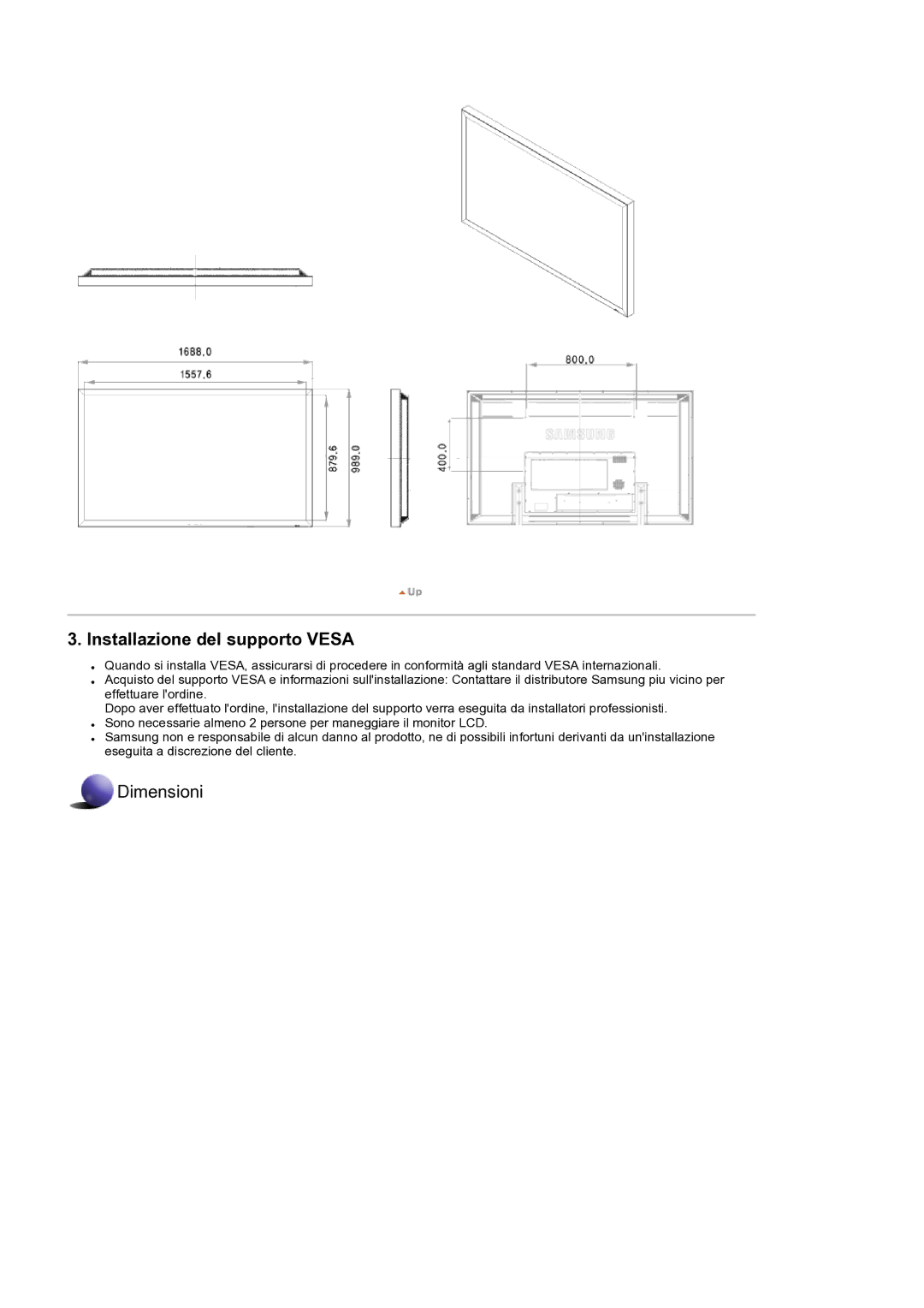 Samsung LH82TCTMBC/EN manual Installazione del supporto Vesa 