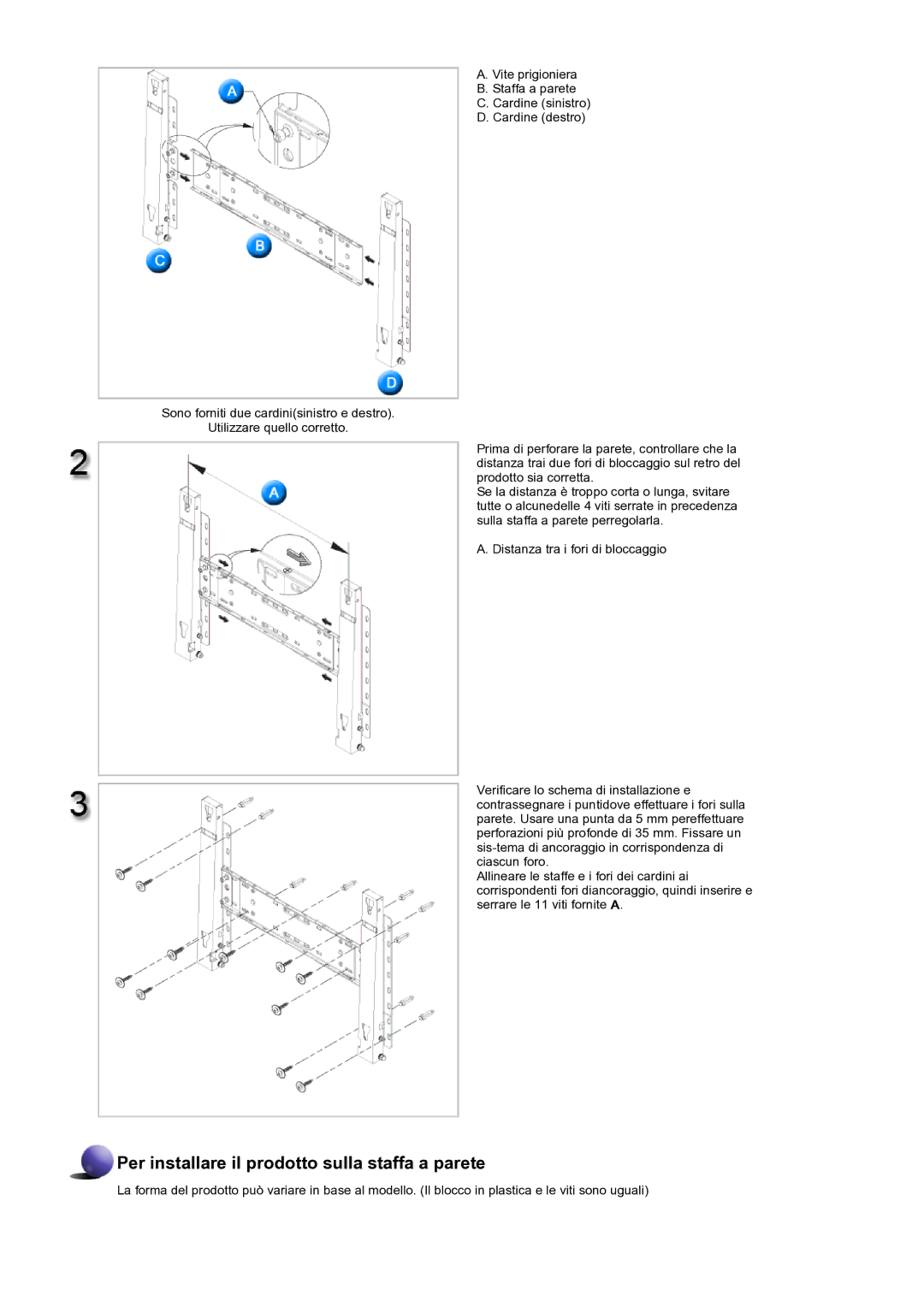 Samsung LH82TCTMBC/EN manual Per installare il prodotto sulla staffa a parete 