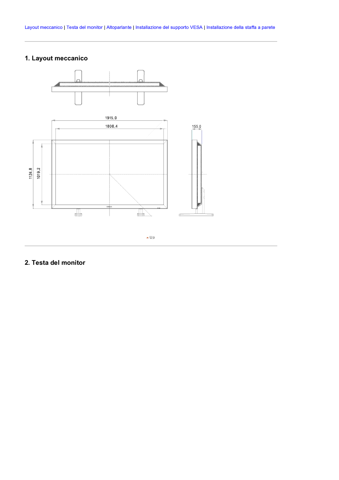 Samsung LH82TCTMBC/EN manual Layout meccanico Testa del monitor 