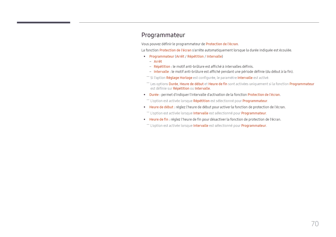 Samsung LH85OHFPJBC/EN, LH85OHFPLBC/EN manual Programmateur Arrêt / Répétition / Intervalle 