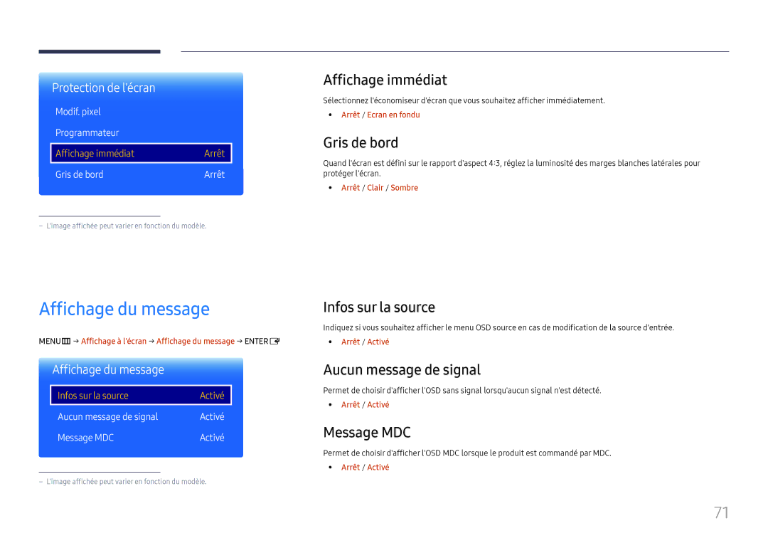 Samsung LH85OHFPLBC/EN, LH85OHFPJBC/EN manual Affichage du message 