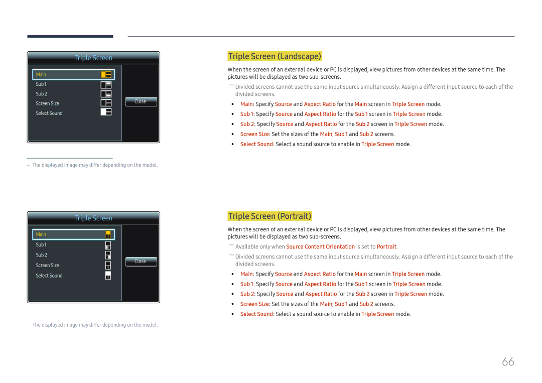 Samsung LH85OHFPJBC/EN, LH85OHFPLBC/EN manual Triple Screen Landscape, Triple Screen Portrait 