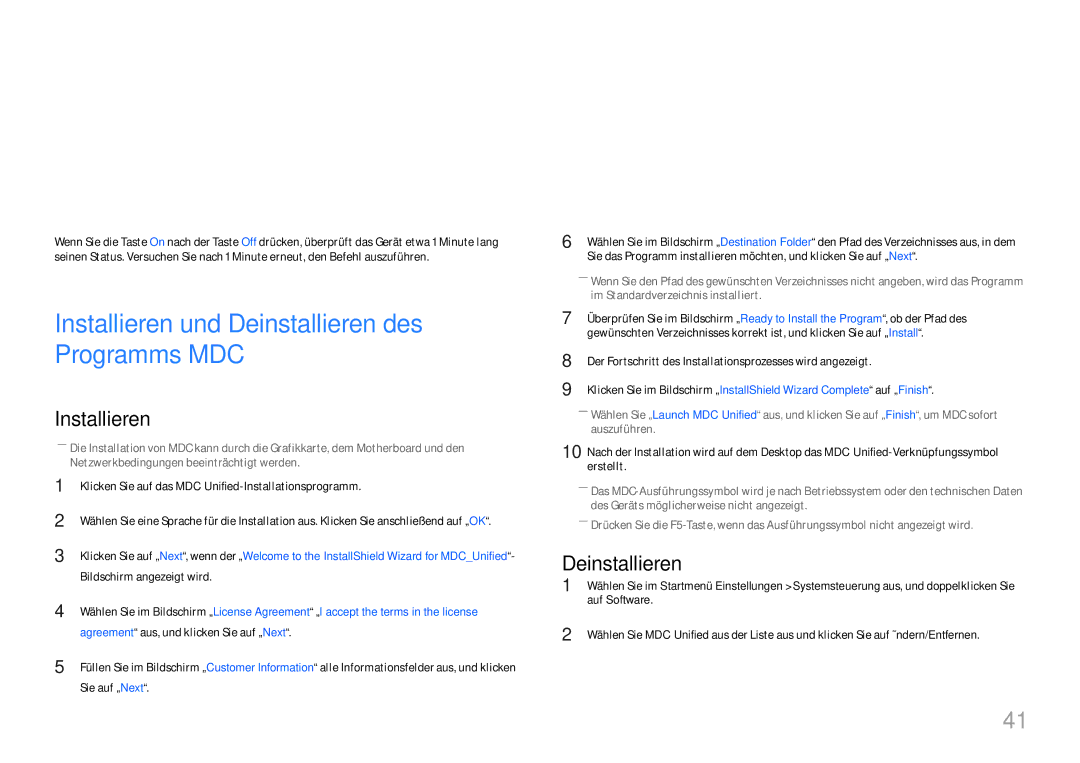 Samsung LH85OHFPLBC/EN manual Verwenden von MDC, Installieren und Deinstallieren des Programms MDC, Auf Software 