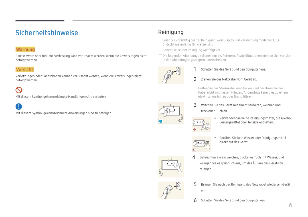 Samsung LH85OHFPLBC/EN manual Sicherheitshinweise, Reinigung 