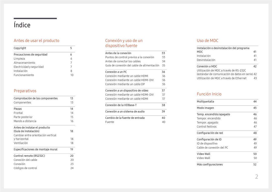 Samsung LH85OHFPLBC/EN manual Índice 