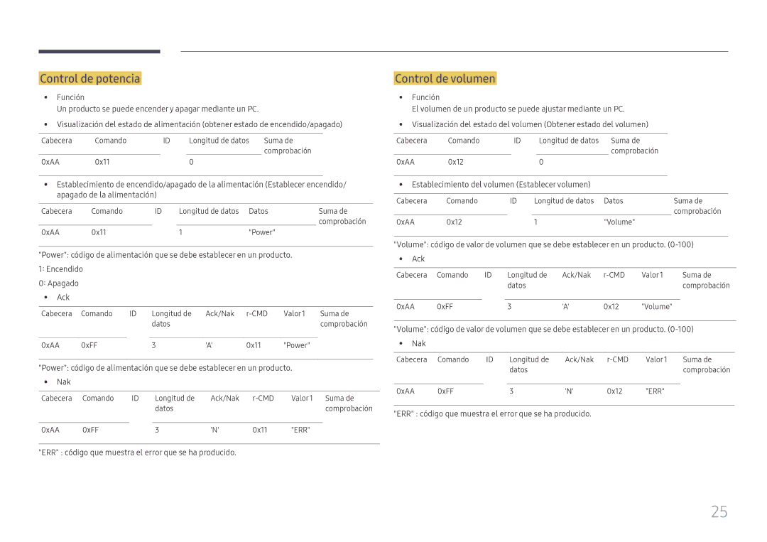 Samsung LH85OHFPLBC/EN manual Control de potencia, ERR código que muestra el error que se ha producido 