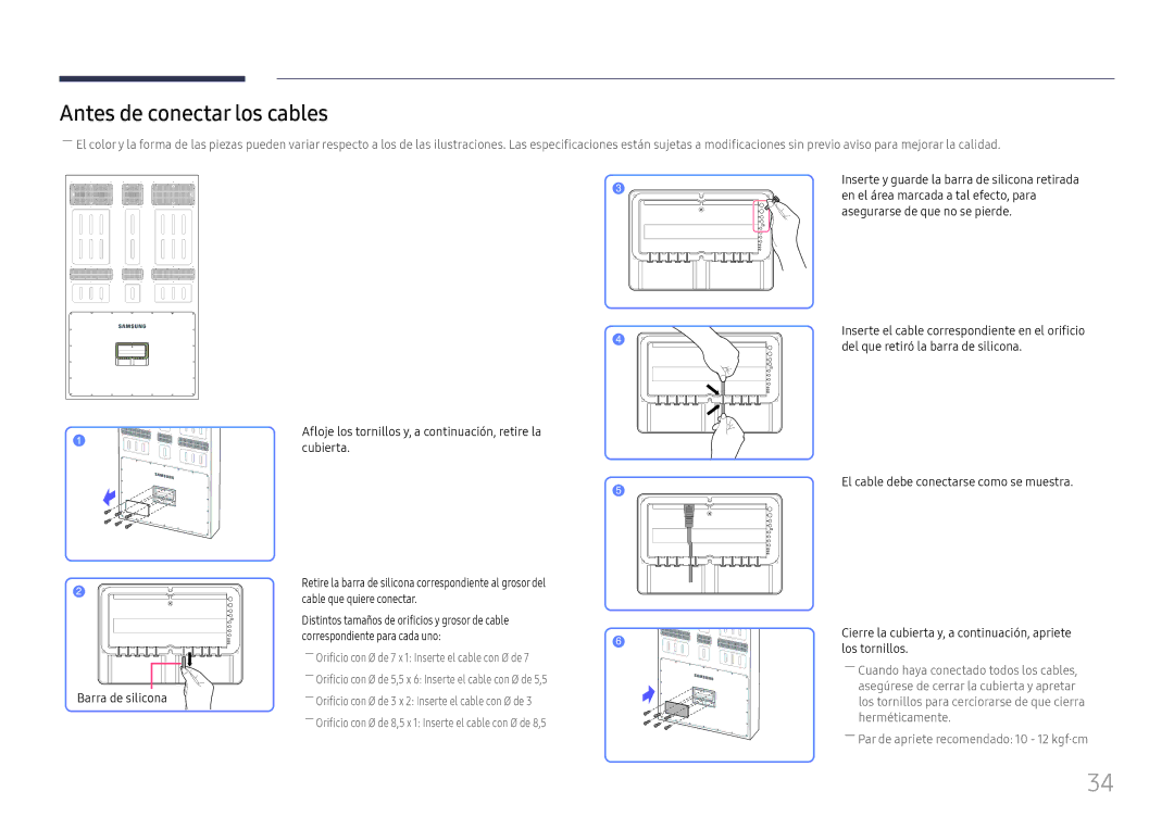 Samsung LH85OHFPLBC/EN manual Antes de conectar los cables, Correspondiente para cada uno 