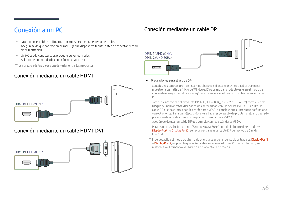 Samsung LH85OHFPLBC/EN manual Conexión a un PC, Conexión mediante un cable Hdmi, Conexión mediante un cable HDMI-DVI 