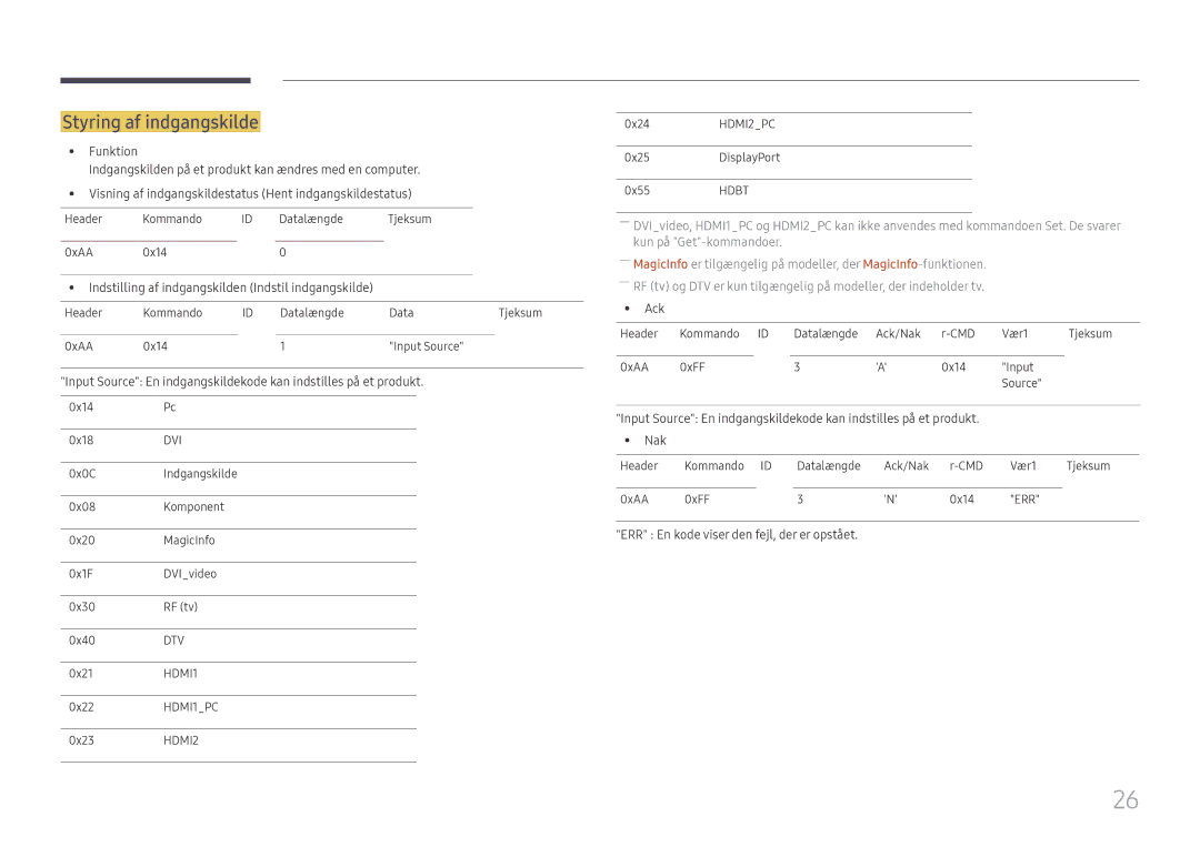 Samsung LH85OHFPLBC/EN manual Styring af indgangskilde 