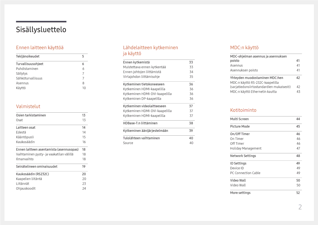 Samsung LH85OHFPLBC/EN manual Sisällysluettelo 