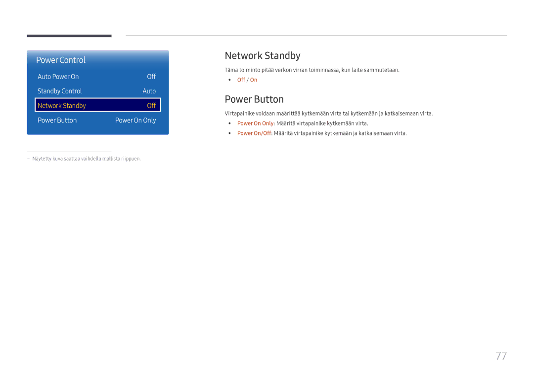 Samsung LH85OHFPLBC/EN manual Network Standby, Power Button, Auto Power On Off Standby Control 