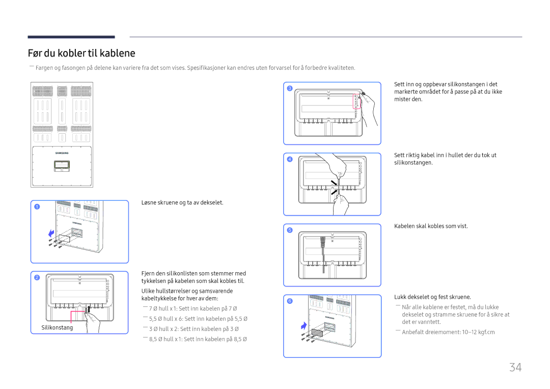 Samsung LH85OHFPLBC/EN manual Før du kobler til kablene 