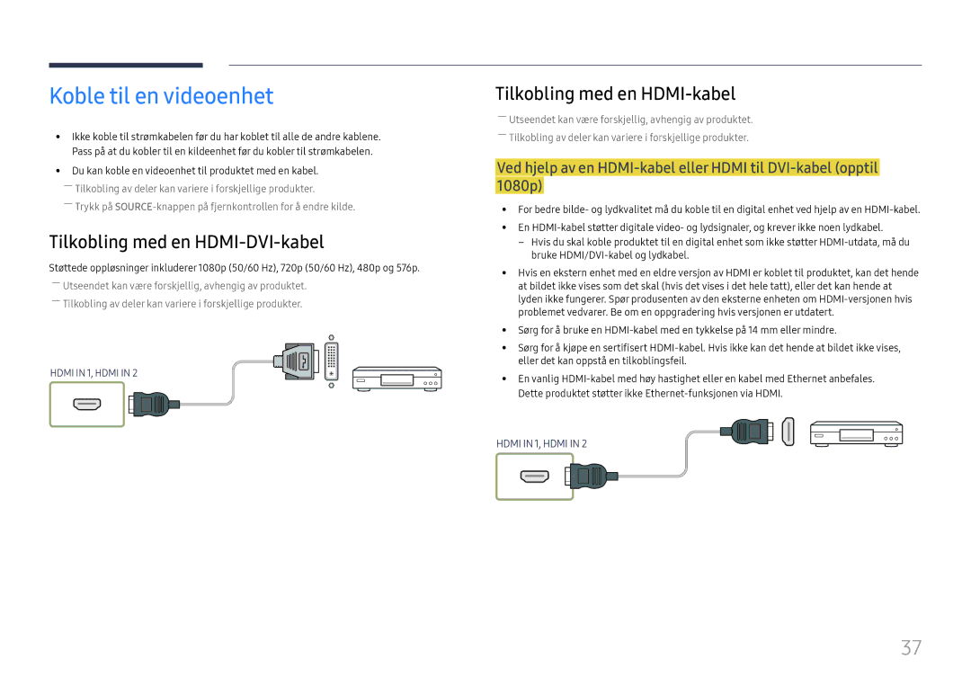 Samsung LH85OHFPLBC/EN manual Koble til en videoenhet 