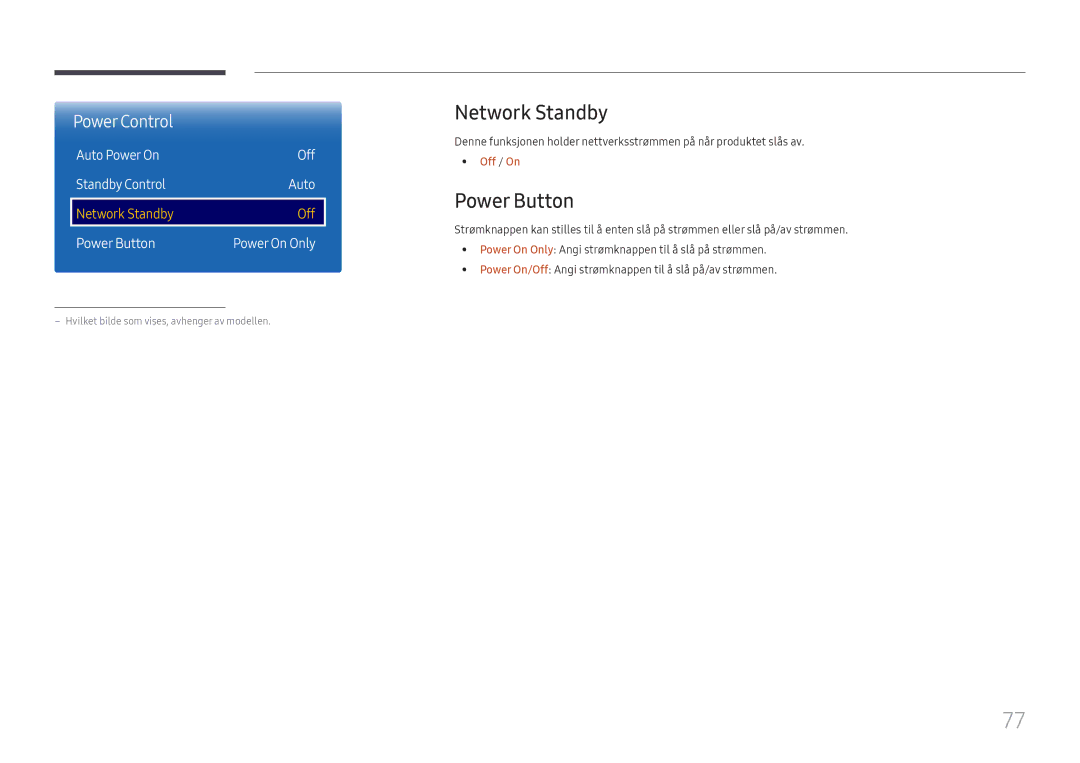 Samsung LH85OHFPLBC/EN manual Network Standby, Power Button, Auto Power On Off Standby Control 