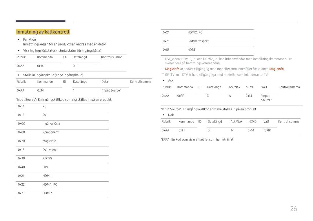 Samsung LH85OHFPLBC/EN manual Inmatning av källkontroll 