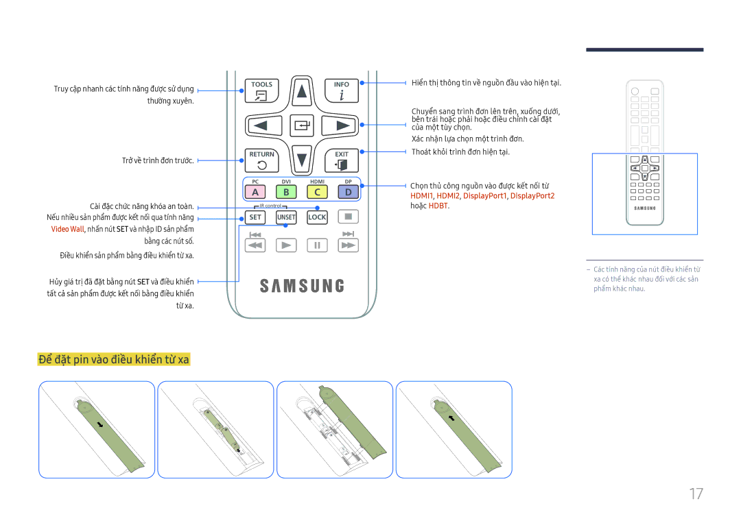 Samsung LH85OHFPLBC/XV manual Để đặt pin và̀o điề̀u khiển từ̀ xa, Thườ̀ng xuyên 