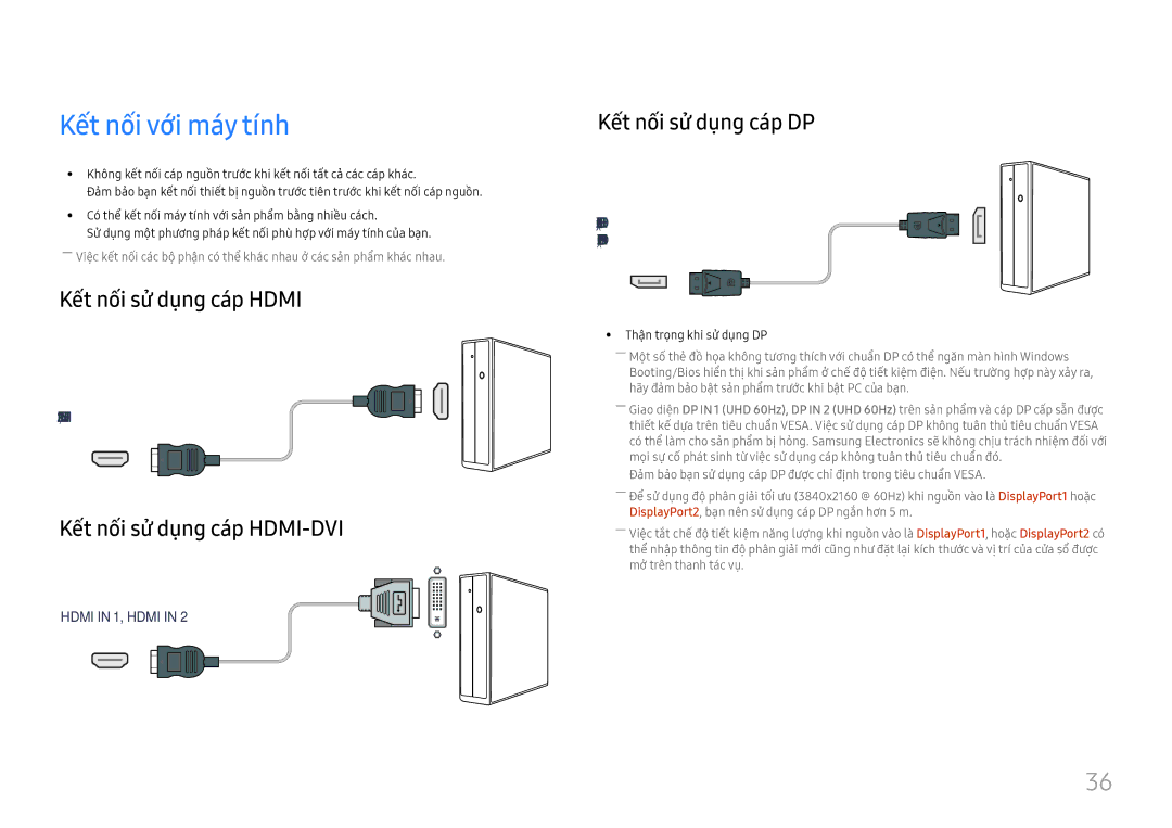 Samsung LH85OHFPLBC/XV manual Kêt nôi vơi may tính, Kết nối sử dụng cáp Hdmi, Kết nối sử dụng cáp HDMI-DVI 