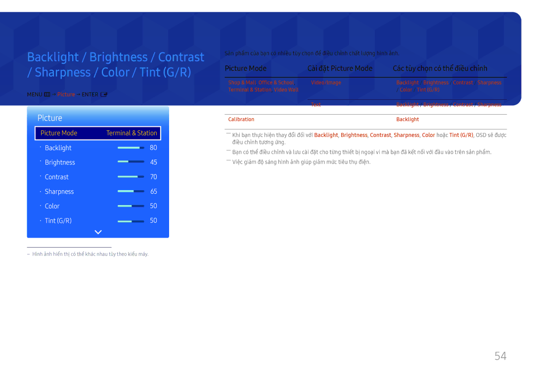 Samsung LH85OHFPLBC/XV manual Menu m → Picture → Enter E 