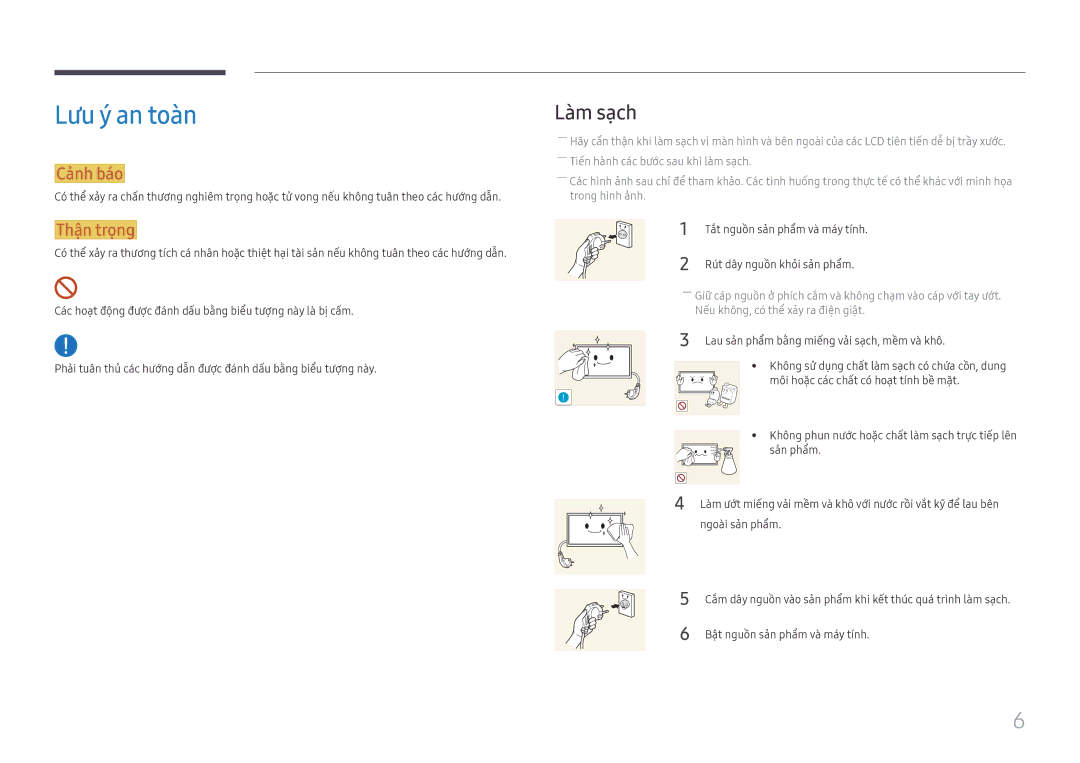 Samsung LH85OHFPLBC/XV Lưu ý an toàn, Làm sạch, Rút dây nguôn khoi sản phẩm, Bật nguôn sản phẩm và máy tinh 