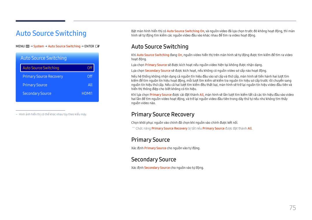 Samsung LH85OHFPLBC/XV manual Auto Source Switching, Primary Source Recovery, Secondary Source 