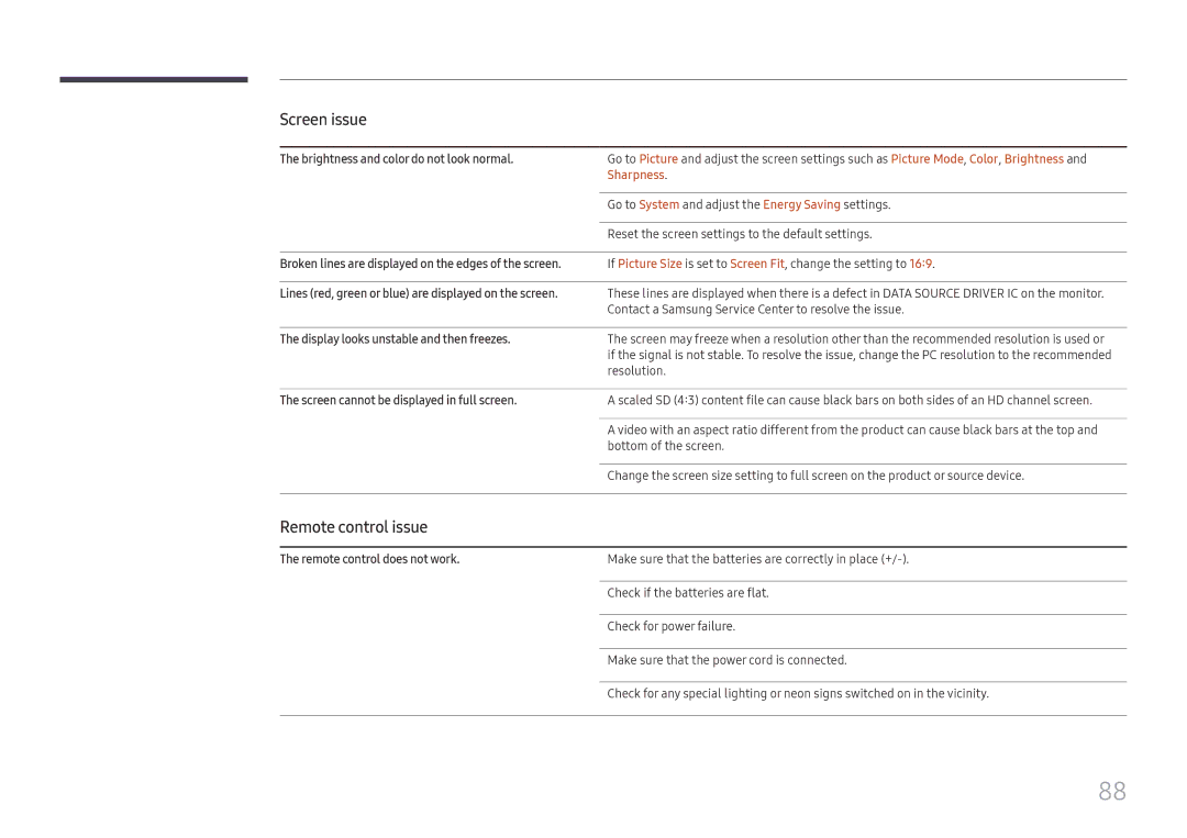 Samsung LH85OHFPLBC/XV manual Remote control issue, Sharpness 