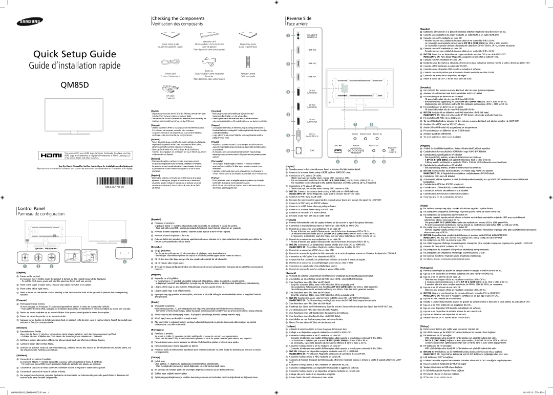 Samsung LH85QMDPLGC/NG manual Español, Svenska, Magyar, English, Français, Deutsch, Italiano, Polski, Português, Türkçe 