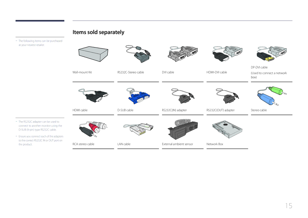 Samsung LH85QMDPLGC/XV, LH85QMDPLGC/EN, LH85QMDPLGC/NG, LH85QMDPLGC/UE, LH85QMDPLGC/XY Items sold separately, DP-DVI cable 