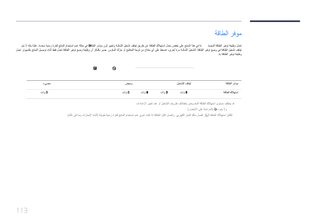 Samsung LH85QMDPLGC/UE 113, ليغشتلا فاقيإ ةقاطلا ريفوت عضو يداعلا ليغشتلا ةقاطلا رفوم, دحلا يجذومن نينقتلا ىصقلأا 