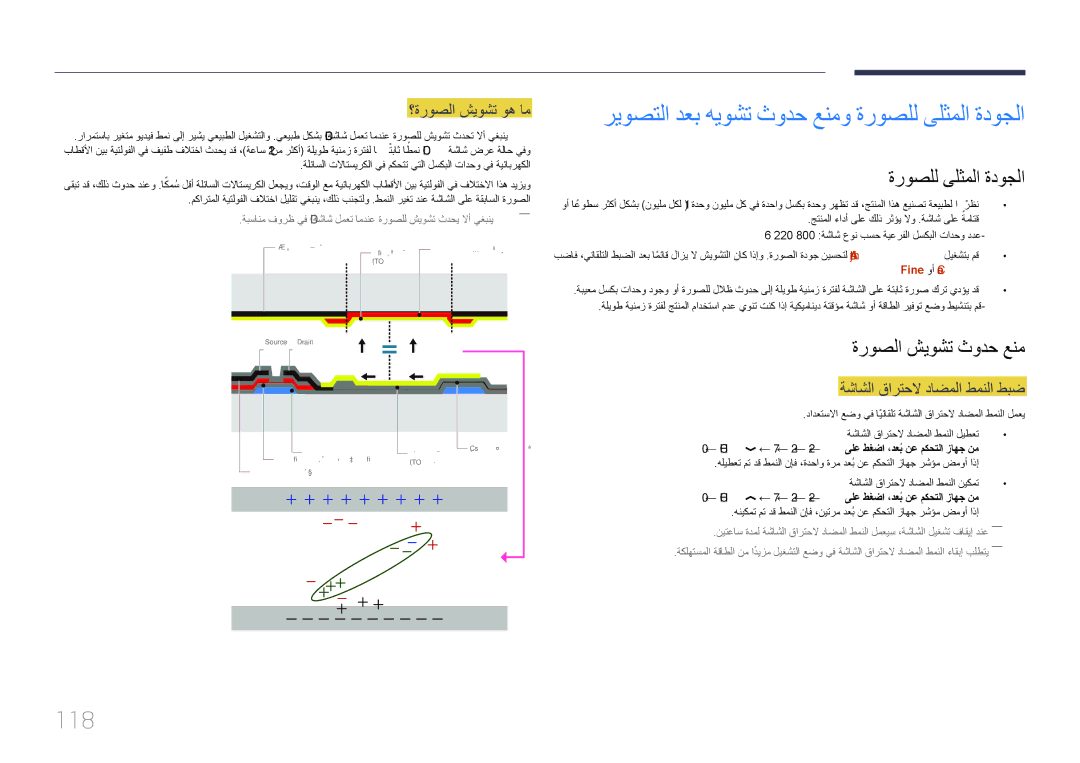 Samsung LH85QMDPLGC/NG, LH85QMDPLGC/EN manual 118, ةروصلل ىلثملا ةدوجلا, ةروصلا شيوشت ثودح عنم, ؟ةروصلا شيوشت وه ام 