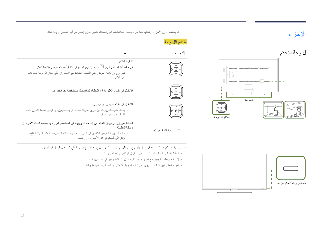 Samsung LH85QMDPLGC/NG, LH85QMDPLGC/EN, LH85QMDPLGC/UE manual ءازجلأا, مكحتلا ةحو ل, ةحو للا حاتفم, فصو لا 