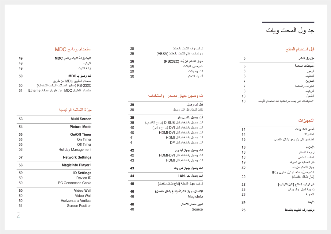 Samsung LH85QMDPLGC/UE, LH85QMDPLGC/EN, LH85QMDPLGC/NG manual تايو تحملا لو دج 