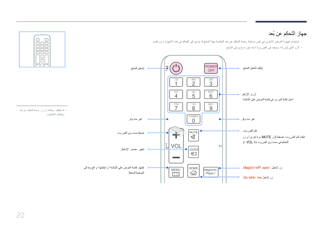 Samsung LH85QMDPLGC/UE, LH85QMDPLGC/EN, LH85QMDPLGC/NG دعُب نع مكحتلا زاهج, MagicInfo Player I ليغشت رز Go to Home ليغشت رز 