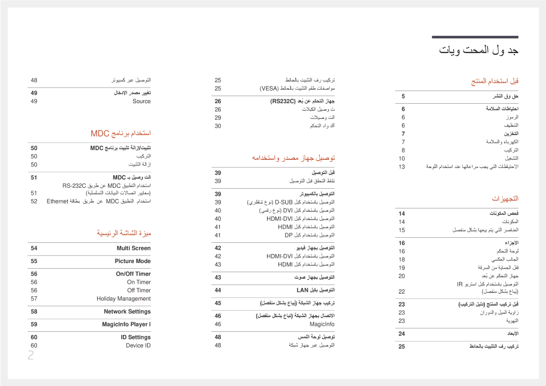 Samsung LH85QMDRTBC/UE, LH85QMDPLGC/EN, LH85QMDPLGC/NG, LH85QMDPLGC/UE manual تايو تحملا لو دج 